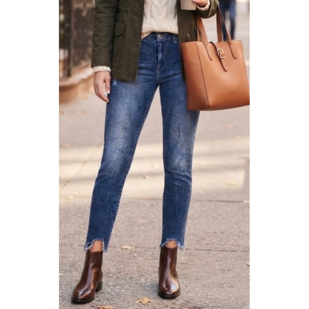 Lucky Brand Ava Skinny Jeans Size 6 28 Medium Wash Step Hem Frayed Denim